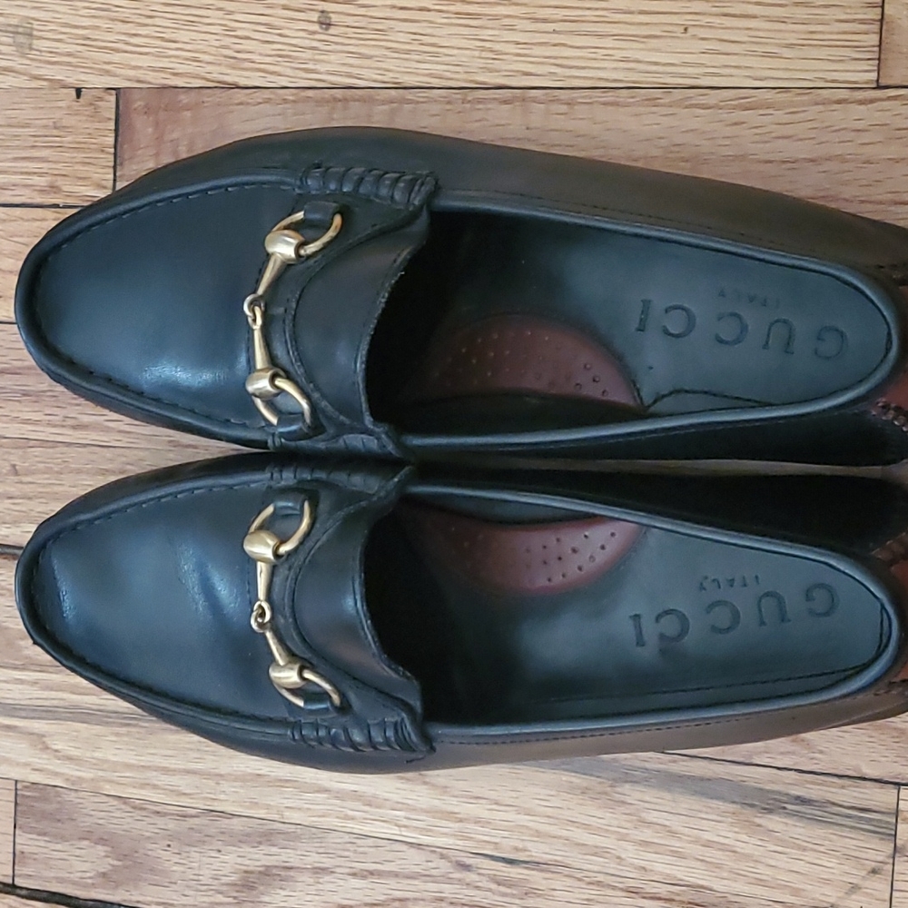 Gucci Black Leather Horsebit Slip-On Loafers